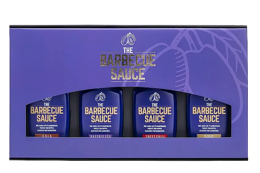 THE BARBECUE SAUCE 4er GESCHENK-SET "CLASSIC: Rauchig Süß. Sweet Chili, Cola, Glaze" - BBQ Grill Sauce
