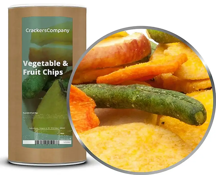 1 x 200g Gemüse und Früchte Chips Mischung mit Apfel Karotte Pfirsich Süßkartoffel Bohne fettarm ohne salzzusatz vegetarisch vegan glutenfrei laktosefrei