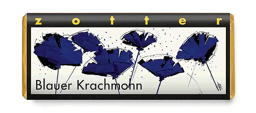 Zotter Bergmilchschokolade mit karamellisiertem Blaumohn, handgeschöpft (70 g)