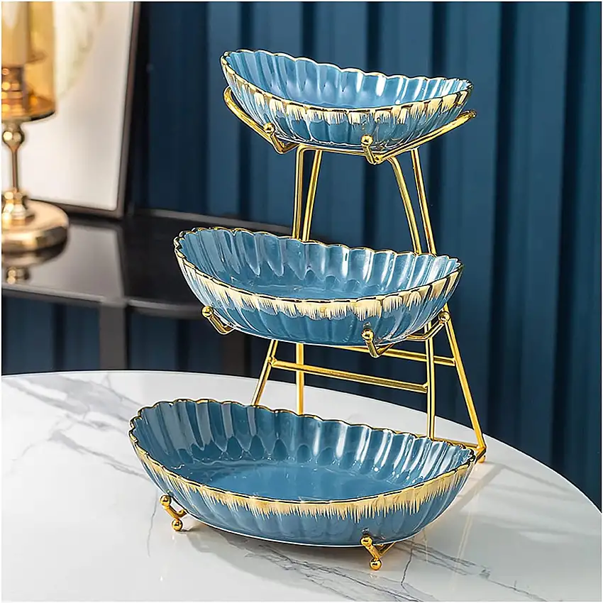 Obstschale Drei rotierte Tablett mehrschichtige Fruchtschale Home Wohnzimmer Couchtisch Kreative Fortgeschrittene moderne Fruchtschüssel Luxus Fruchttablett für Obst und Gemüse (Color : Blue)