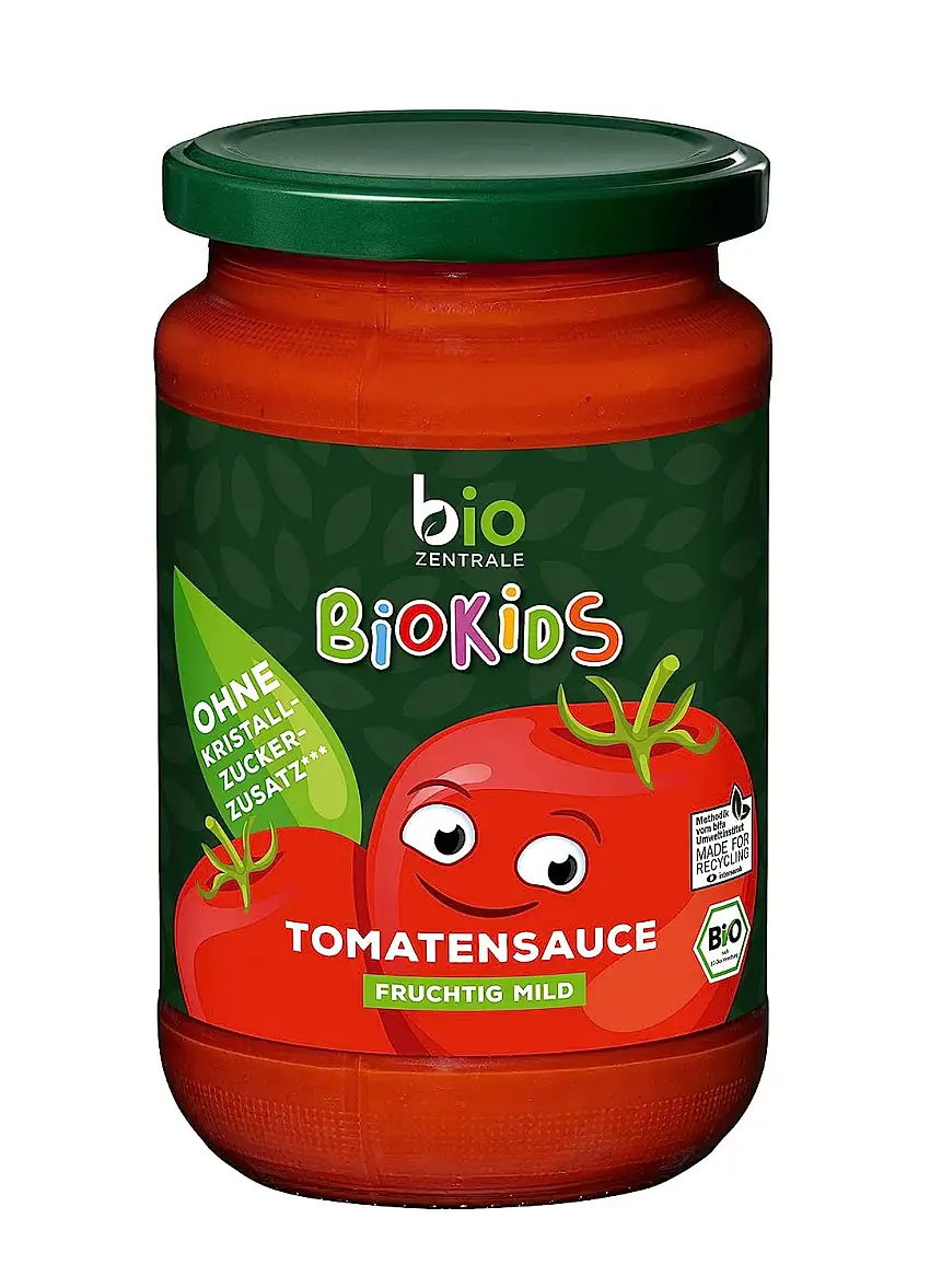 biozentrale BioKids Tomatensauce | 6 x 350 g Bio | vegan, gluten- und laktosefrei | fruchtig milde Tomaten Sauce | zu Nudeln, Reis oder Gemüse