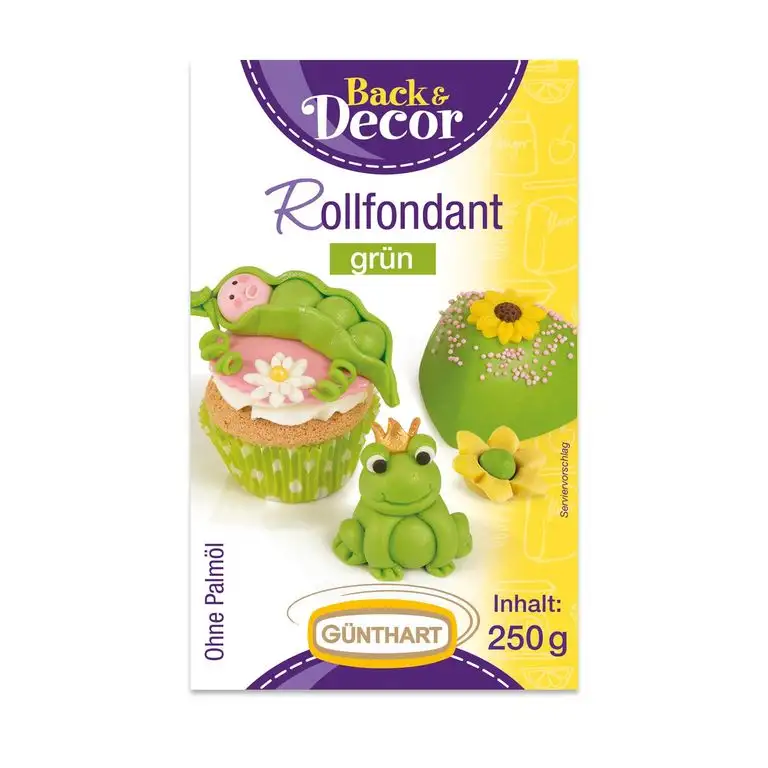 Günthart Rollfondant, grün | Palmöl Frei | Azo Frei |( 4 x 250 g), 1er Pack (1 x 1 kg)