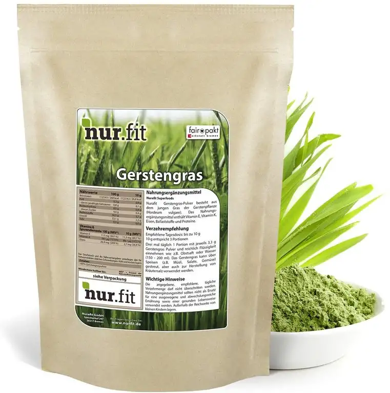 nur.fit by Nurafit Gerstengras Pulver 500g - reines Gerstengras Green-Smoothie-Pulver aus schonender Herstellung ohne Zusatzstoffe –Gerstengras in Rohkostqualität mit Vitaminen & Mineralstoffen