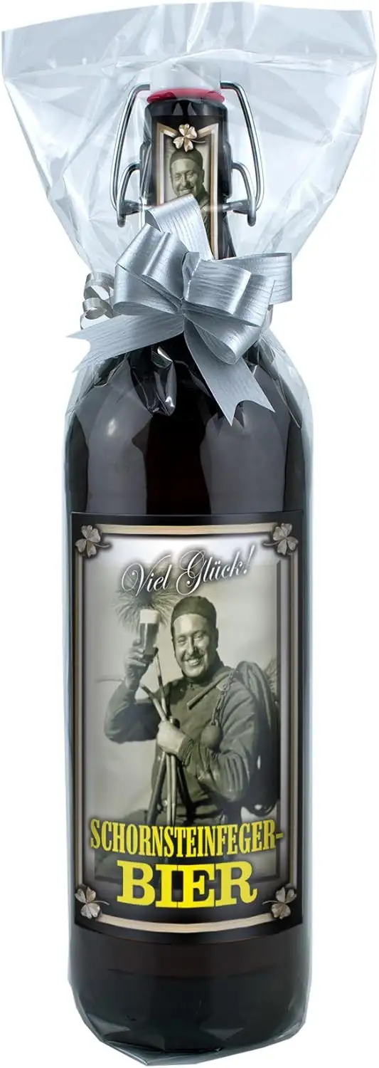 Viel Glück! Schornsteinfeger-Bier 1 Liter Flasche mit Bügelverschluss (mit Geschenkfolie & Schleife)