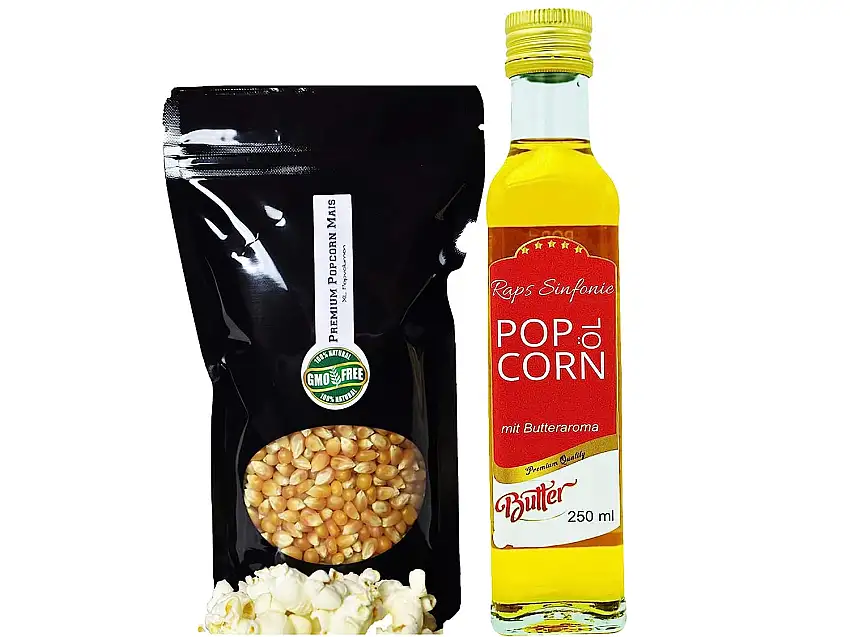 Premium Popcorn Kinopopcorn frische Beutel XL 1:46 Popvolumen (500g+Öl Set)