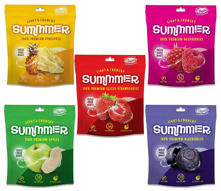 Leckere Gefriergetrocknete Beeren 57 g ( 4x11 g 1x13 g) 5 Snackbeutel – Erdbeeren | Himbeeren | Ananas | Blaubeeren & Äpfel | Ohne Zuckerzusatz |100% Natürlicher Fruchtsnack für Kinder & Erwachsene
