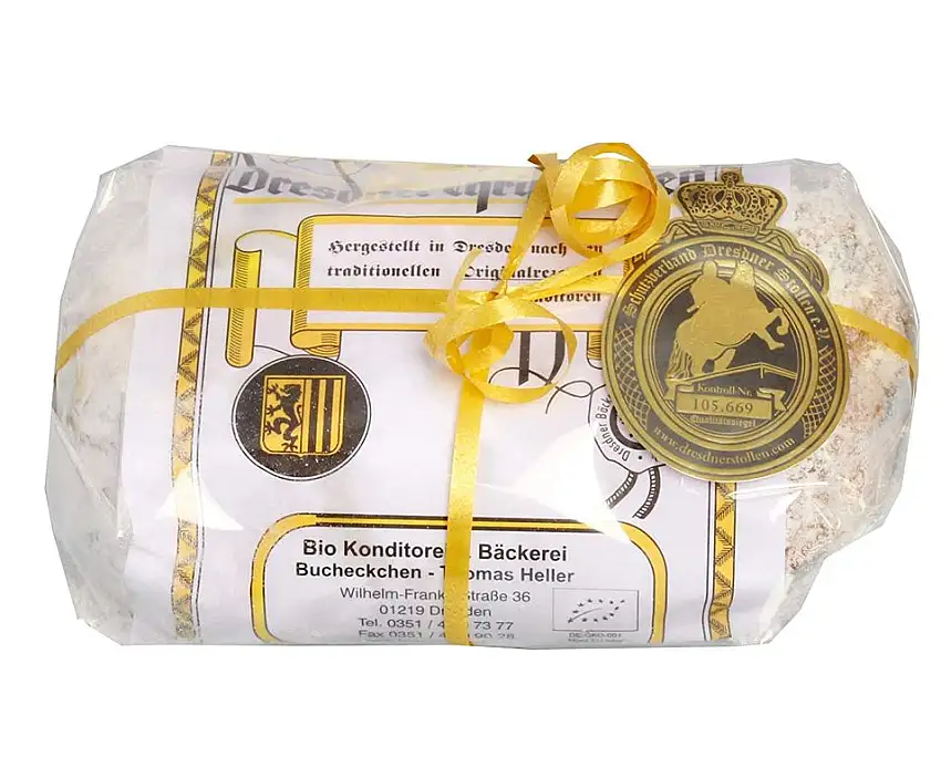 500g Original BIO Dresdner Christstollen - der leckere Stollen aus Dresden als edles Weihnachtsgebäck - perfekt als Geschenk