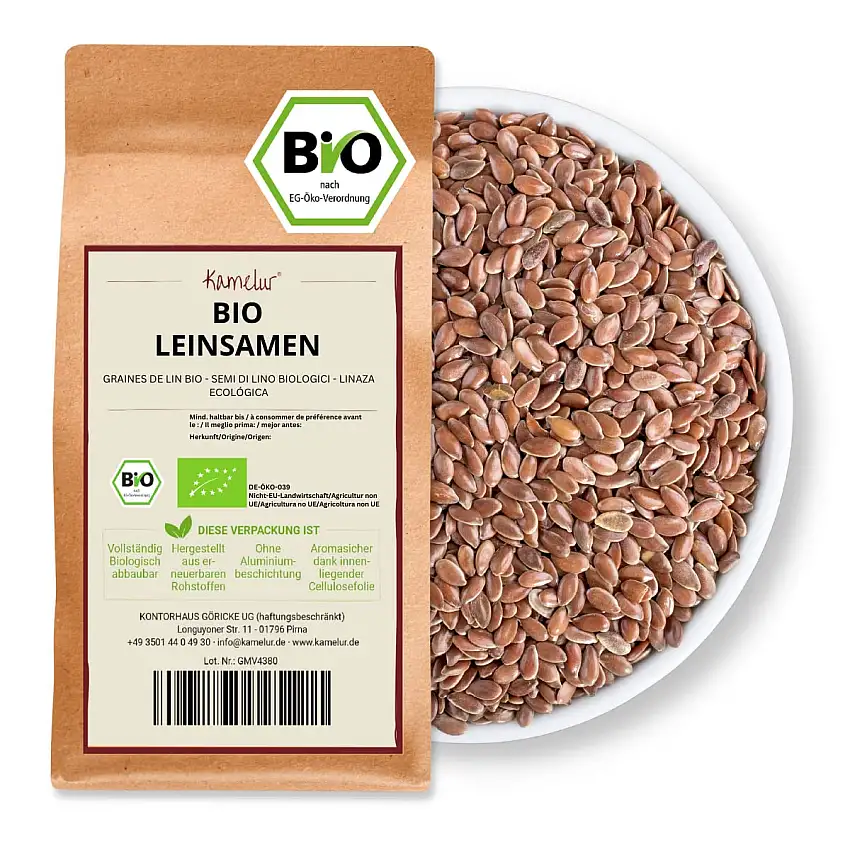 Kamelur Bio Leinsamen Ganz (500g) - Bio Leinsamen Braun ohne Zusätze