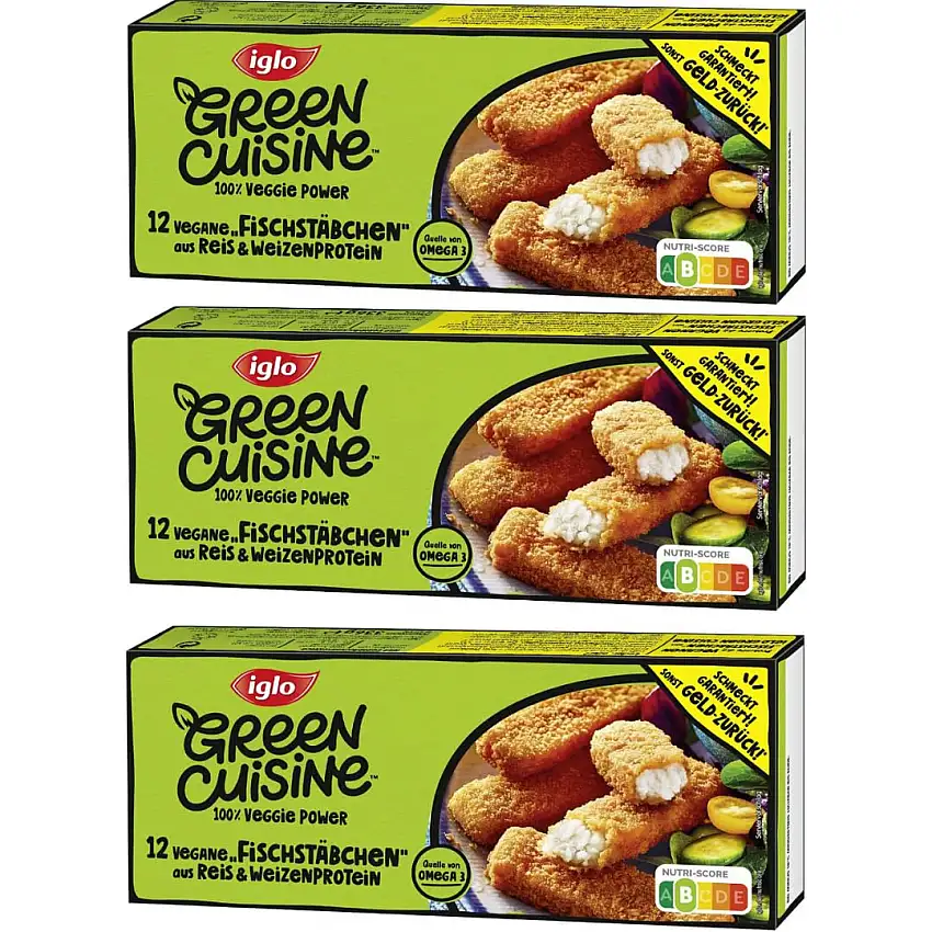 Iglo Green Cuisine vegane "Fischstäbchen" aus Reis und Weizen 336 Gramm x 3 STÜCK [Frischegarantie]