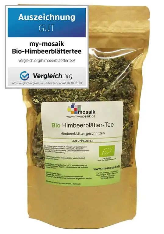 my-mosaik Bio Himbeerblättertee - 100% naturbelassen, geschnitten, ohne Zuckerzusatz, aus kontrolliert biologischem Anbau, abgefüllt in Deutschland (100g)