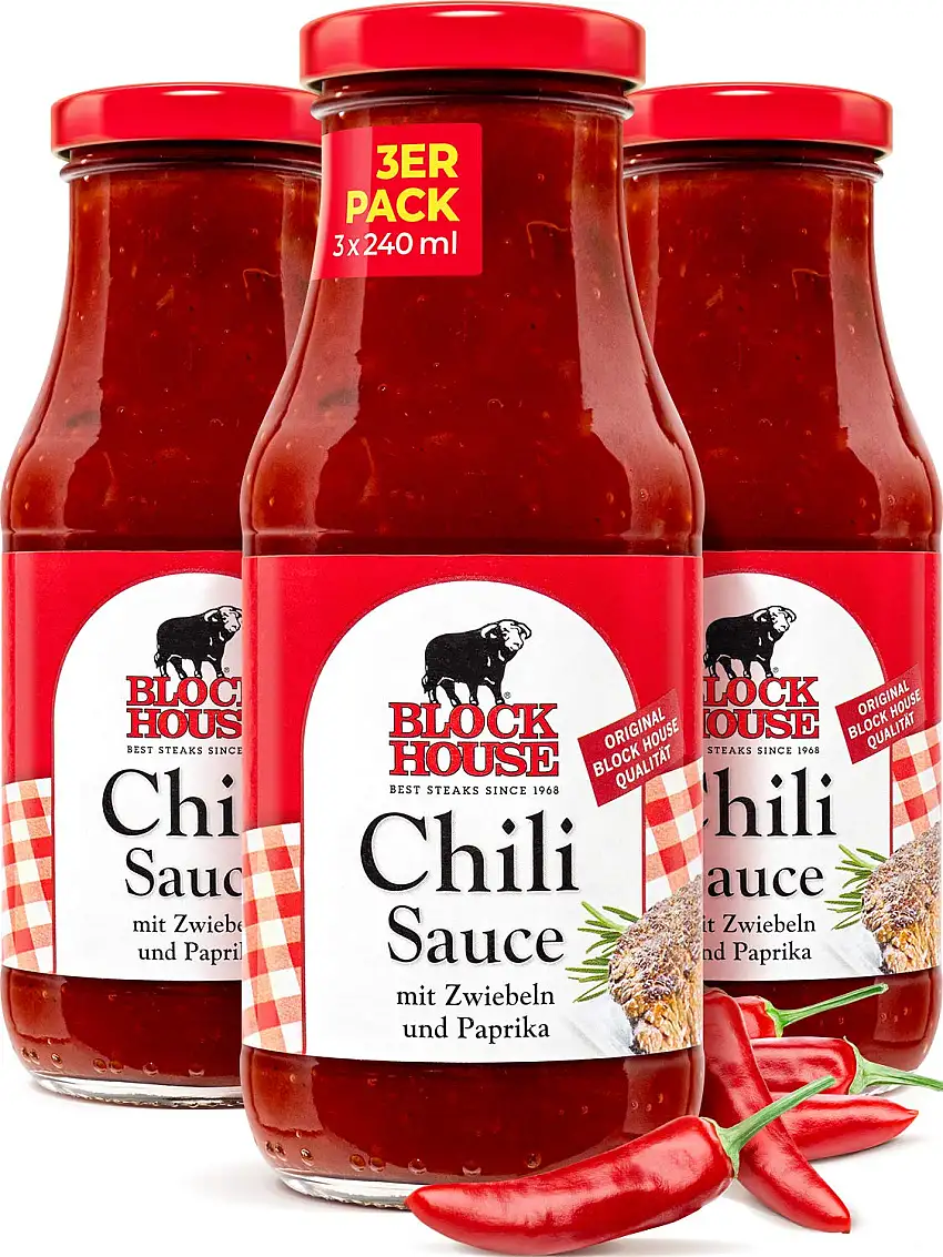 Block House Chili Sauce 3x 240ml pikant und scharf - in Restaurantqualität