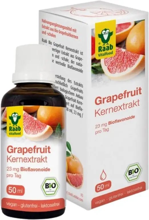 Raab Vitalfood Bio Grapefruit-Kernextrakt mit Bioflavonoiden, Tropfen, Rohware aus Südeuropa, vegan, bio-zertifiziert, laborgeprüft in Deutschland, 50 ml
