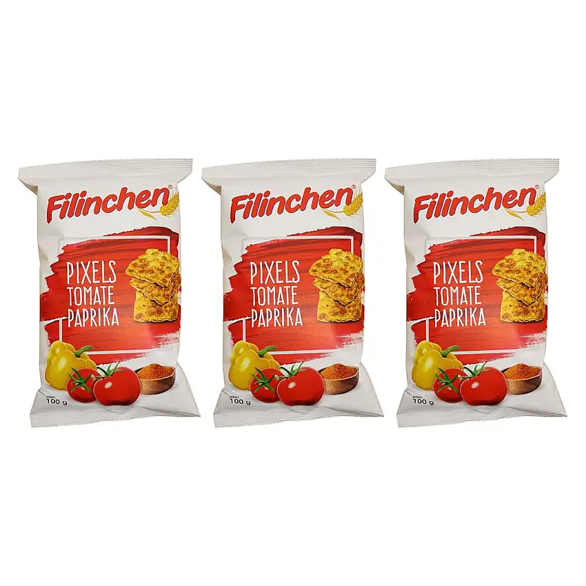 3er Pack Filinchen Pixels Tomate-Paprika 3 x 100 g Snack Knabberzeug