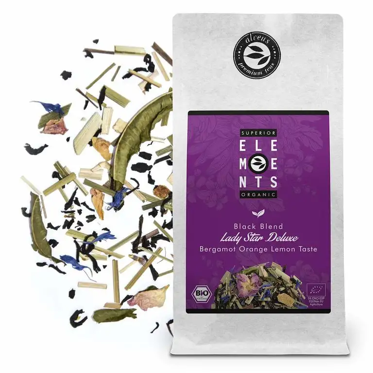 "Lady Star Deluxe" Earl Grey Tee Lose Bio den Frauen Gewidmet, Premium Schwarzer Tee mit Bergamotte Orange u. Zitronen Geschmack, 100 Gramm (ca. 40 Tassen) Tüte von alveus