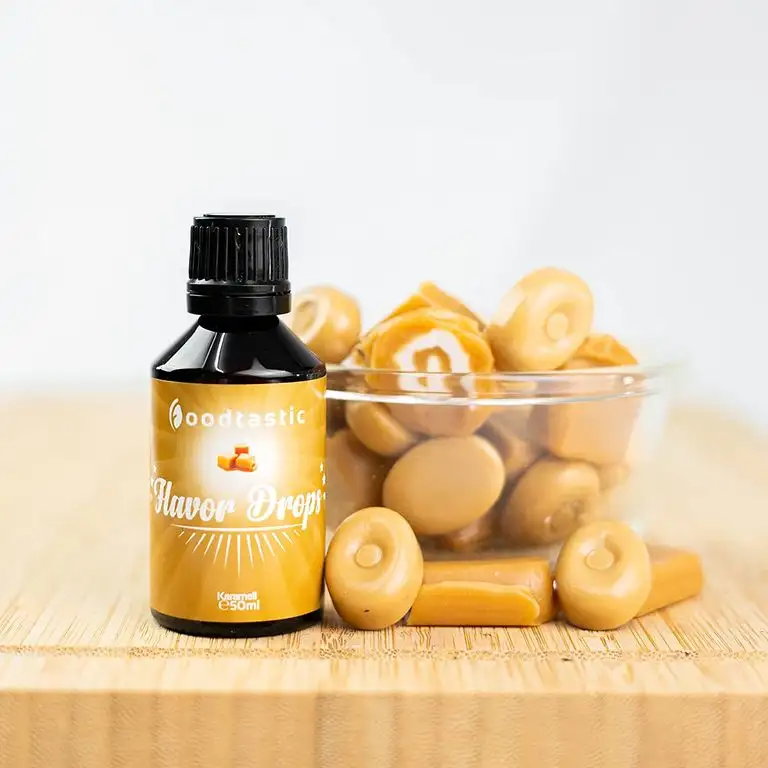 Foodtastic Flavor Drops Karamell 50ml | Flavdrops Aroma Tropfen | kalorienfrei Süßen I ohne Zucker | Lebensmittelaroma Flavour Drops Flave Drops Geschmackstropfen
