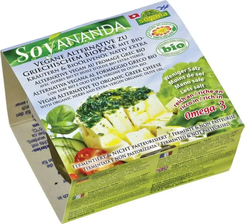 Soyana Bio Soyananda veganer Griechischer Käse mit BioKräutern & BioOlivenöl aus fermentiertem BioSoya (6 x 200 gr)