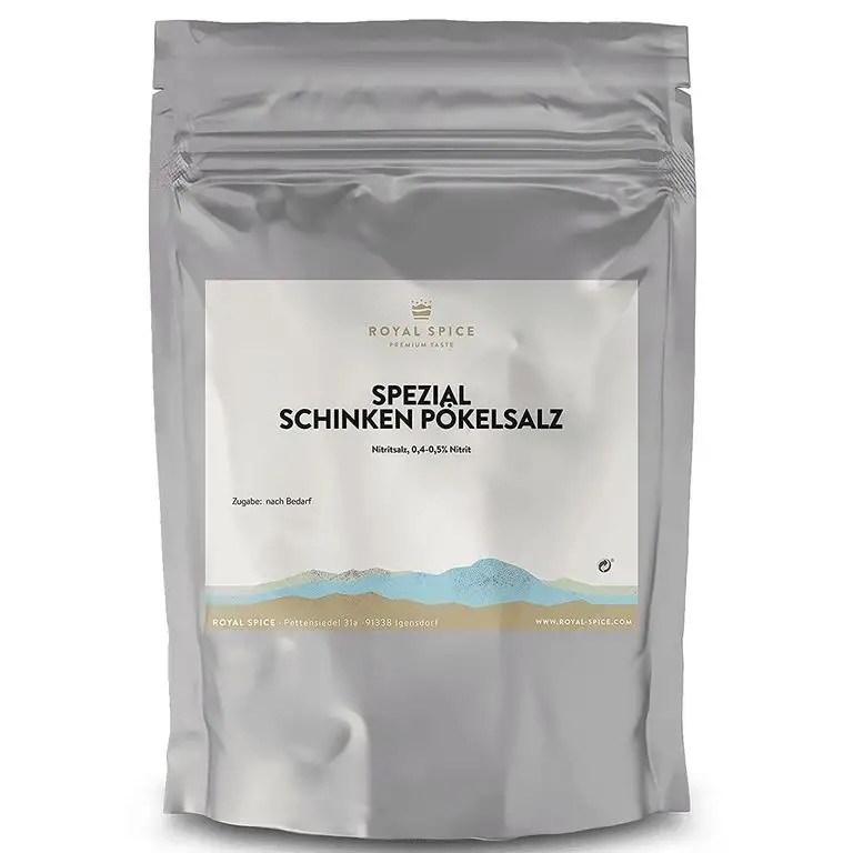 Royal Spice - Spezial Schinken Pökelsalz 1kg zur Herstellung von Fleisch- und Wurstwaren im wiederverschließbaren Zip-Beutel - Nitritpökelsalz / Ur-Steinsalz zum Pökeln fein
