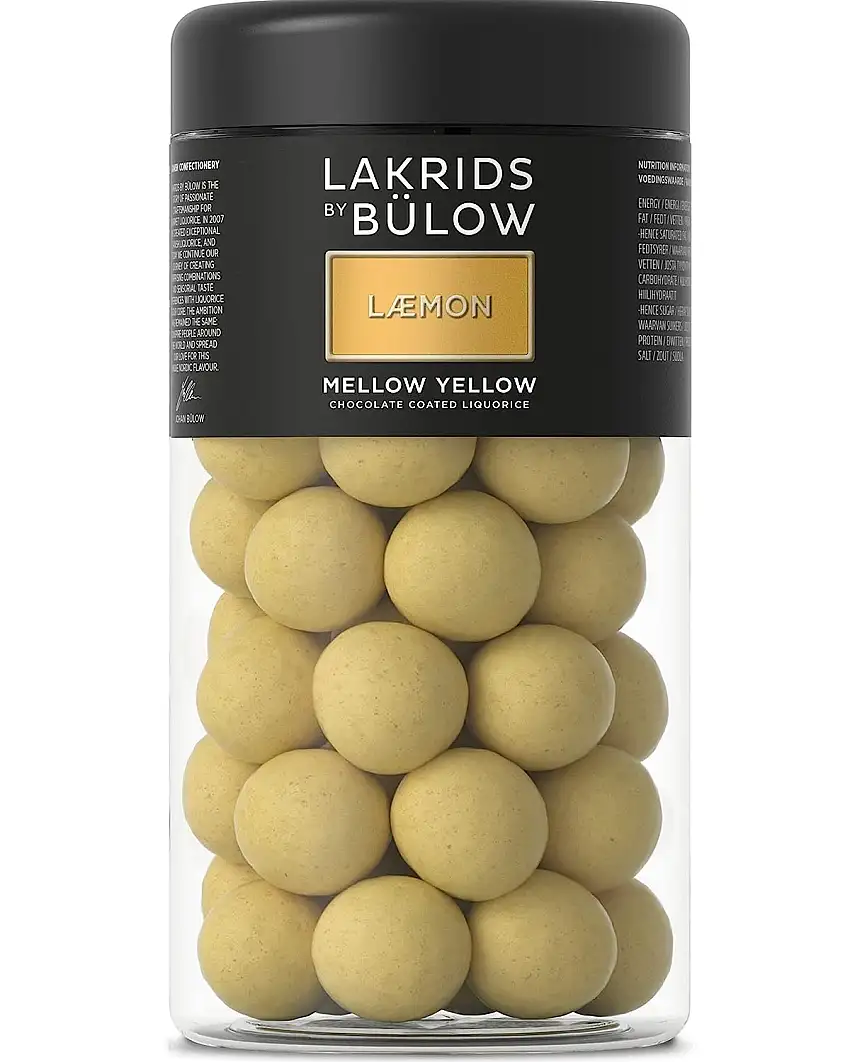 LAKRIDS BY BÜLOW - LÆMON - Mellow Yellow - 295g - Salzlakritze umhüllt von Weißer Schokolade mit Zitrone, Sahne und Vanille