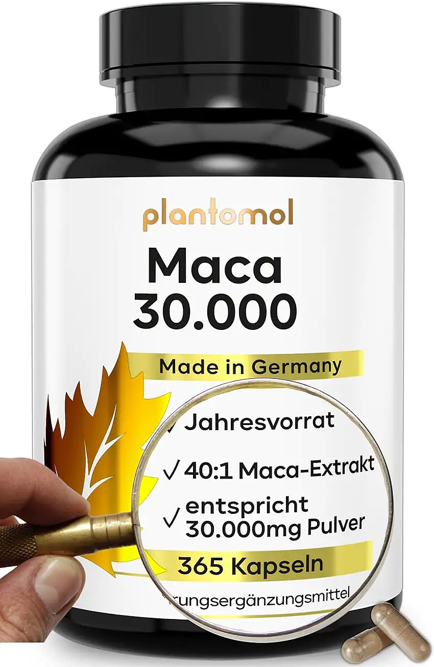 30.000mg pro Kapsel - 365 Stück - Maca Kapseln hochdosiert - 750mg Maca-Extrakt 40:1 pro Kapsel entsprechen 30.000mg Maca-Pulver - nur 1 Kapsel/Tag = 365 Portionen = Jahresvorrat - vegan - plantomol®