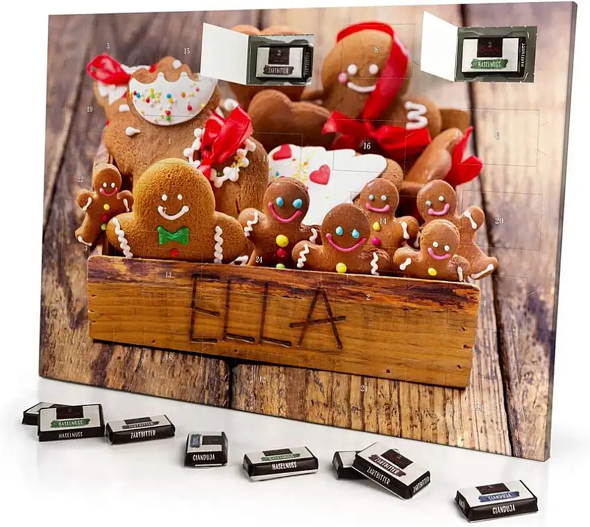 printplanet - Adventskalender mit Namen Ella - gefüllt mit Schokoladen-Füllung - personalisiert mit Namens-Motiv Weihnachtsbox - Schoko-Kalender, Weihnachtskalender, Namenskalender