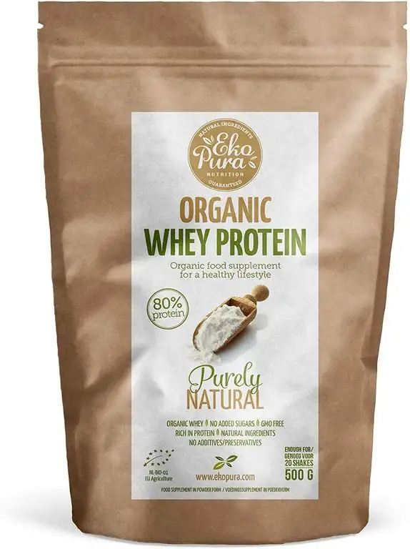Bio Whey Protein - Purely Natural - 80% Protein - Bio zertifiziert - Bio Molkenprotein aus glücklichem Gras gefütterte Kühe - Frei von Additiven - 500g