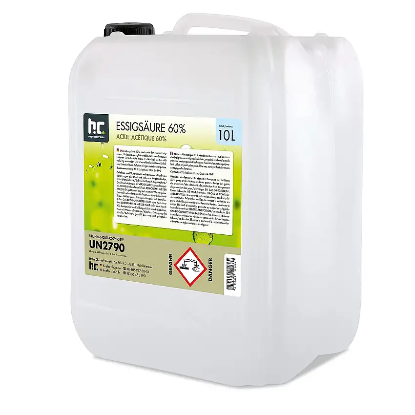2 x 10 L Essigsäure 60% - Technische Ware - Zuverlässig bei der Beseitigung von hartnäckigen Verschmutzungen