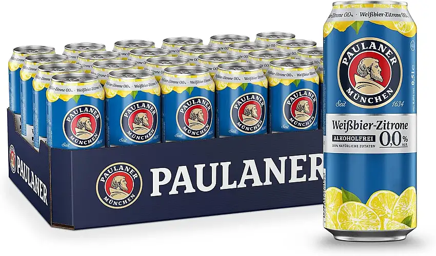 Paulaner Weißbier-Zitrone Alkoholfrei 0,0%• erfrischend-fruchtig•EINWEG(24x0,5l)