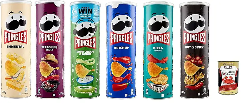 Testpaket Pringles 6x 175g in der praktischen Dose knackige Chip 6 Flavours + Italian Gourmet Polpa 400g