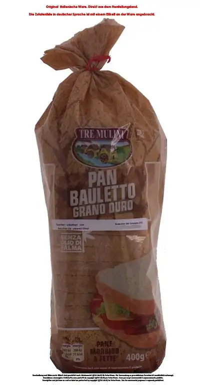 Tre Mulini Pan Bauletto Grano Duro con olio extravergine di Oliva 8 x 400g = 3200g / Toastbrot mit Olivenöl.