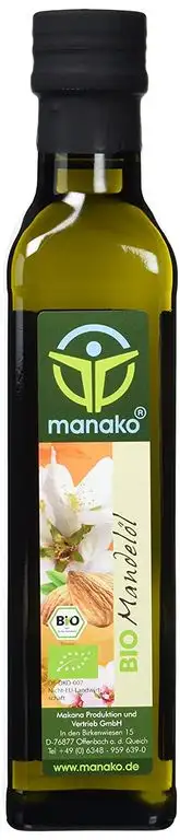 manako BIO Mandelöl, kaltgepresst, 100% rein, 250 ml Glasflasche (1 x 0,25 l)