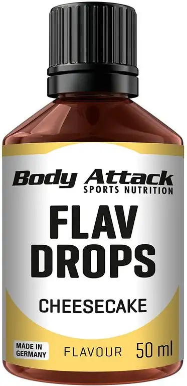 Body Attack Flav Drops®, 50 ml, Cheesecake, Aromatropfen für Lebensmittel, zuckerfreie Flavour Drops ohne Kalorien, vegan & Qualität Made in Germany
