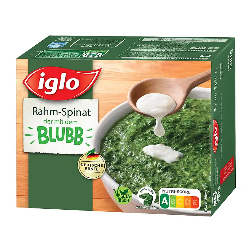 iglo Rahm-Spinat - das Original zubereitet mit dem Blubb - 500 g (tiefgefroren)
