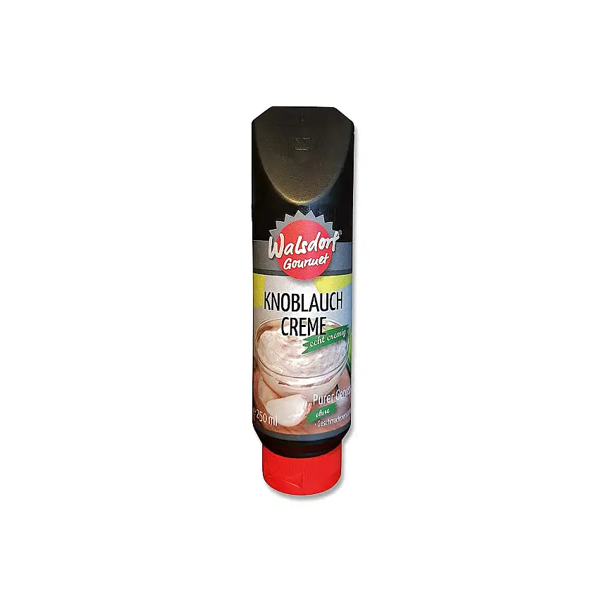 Walsdorf Gourmet Knoblauch Creme - Grillsauce – Barbecue Sauce – Knoblauchsauce - mit Knoblauchstücken – 250 ml Tube