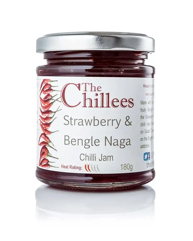 The Chillees Erdbeer- und Chili-Marmelade Bengle Naga 1 Topf 180g Naturprodukt ohne Konservierungsstoffe Perfekt zu Käseplatten Gekocht bei schwacher Hitze, um Aromen zu bewahren