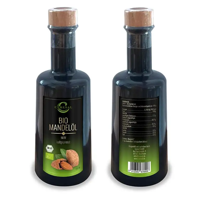 Bio Mandelöl, kaltgepresst, vegan, 250 ml,100% rein, mild & natürlich, BIO zertifiziert, Produziert in Deutschland, Ceresal GmbH