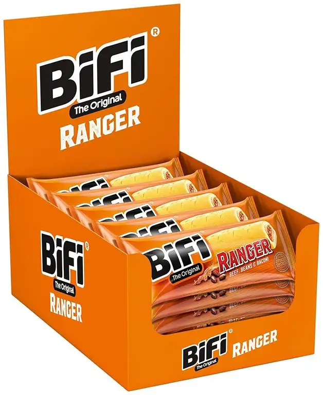 BiFi Ranger – 20er Pack (20 x 50 g) – Herzhafter Salami Snack im Teigmantel – Wurstsnack to go mit Beef, Beans & Bacon