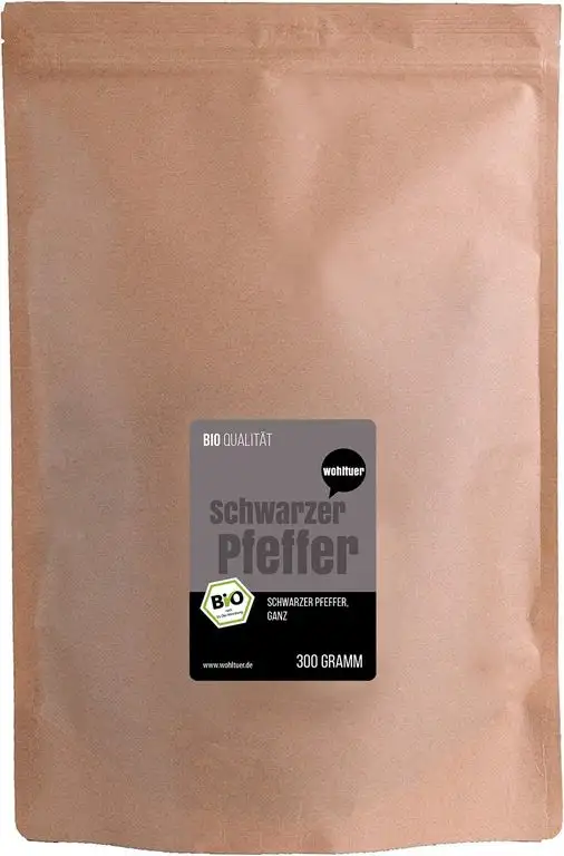 BIO-Pfeffer schwarz (Pfefferkörner ganz) Für die Pfeffermühle geeignet – 300g von Wohltuer®