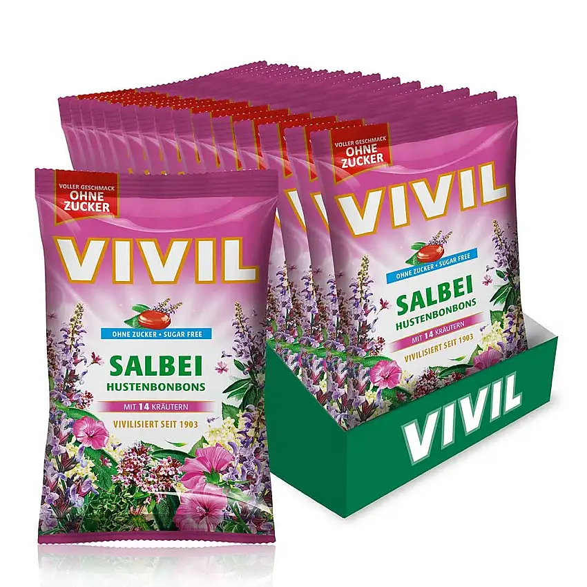 VIVIL Salbei Hustenbonbons ohne Zucker 15er Packung (15 Beutel á 88 g)