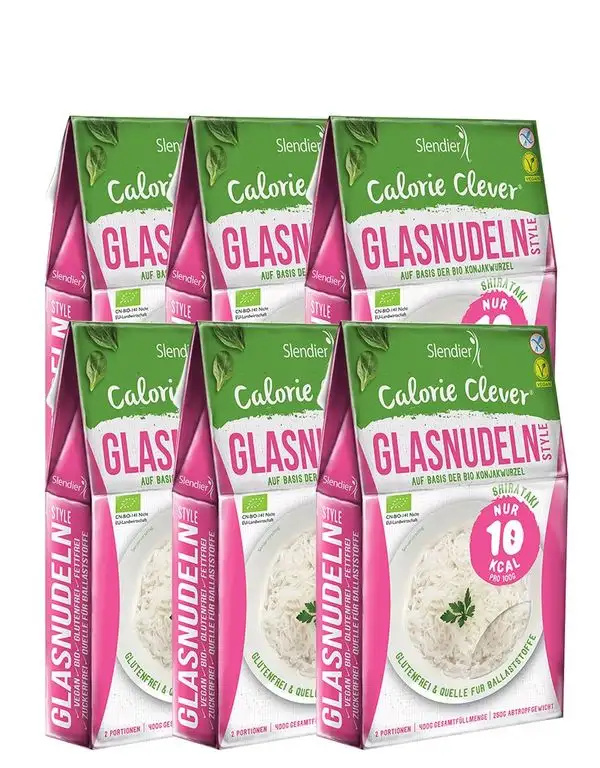 6 x Slendier Bio Konjak Nudeln | Glasnudel-Style | Kalorienarm | Shirataki | Quelle für Ballaststoffe | Glutenfrei | 6 x 250 g