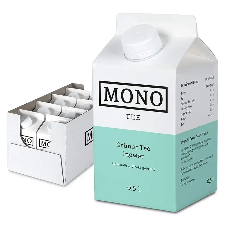 Mono Tee - Zuckerfreier Bio-Eistee Grüner Tee Ingwer - Ungesüßter und erfrischender Durstlöscher - Die Alternative zu Wasser im 8er Pack (8x 500ml)