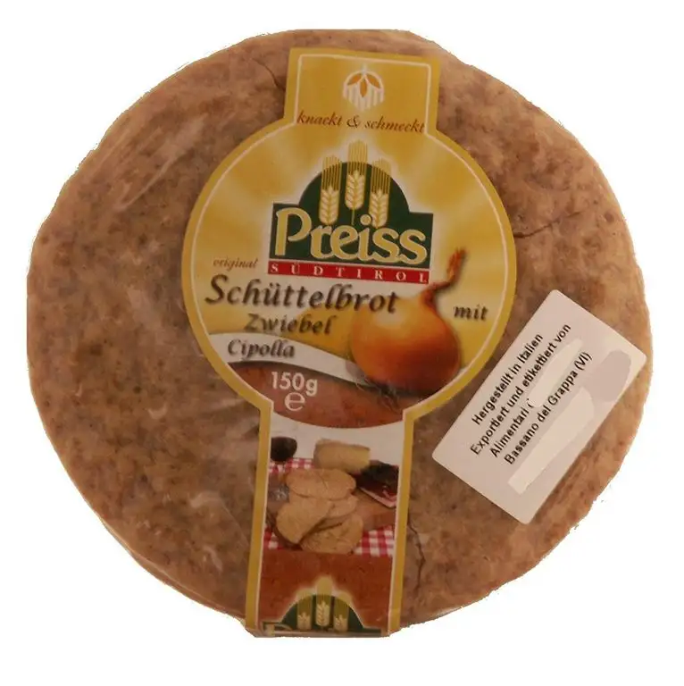 Preiss Original Schüttelbrot mit Zwiebel 150g Knuspriges Roggenmisch-Fladenbrot mit Zwiebel