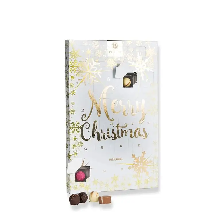 Adventskalender "Merry Christmas", mit Minipralinen, weiß, mit Alkohol, Peters, 150g …