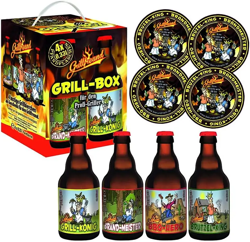 Bierwürfel Grill 4 x 0,33l Pils mit 4 Sammler-Bierdeckel
