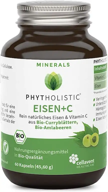 Bio Eisen-Kapseln – 15mg pflanzliches Eisen – mit Vitamin C – hohe Verträglichkeit – ohne Zusatzstoffe – 2 Monatspackung