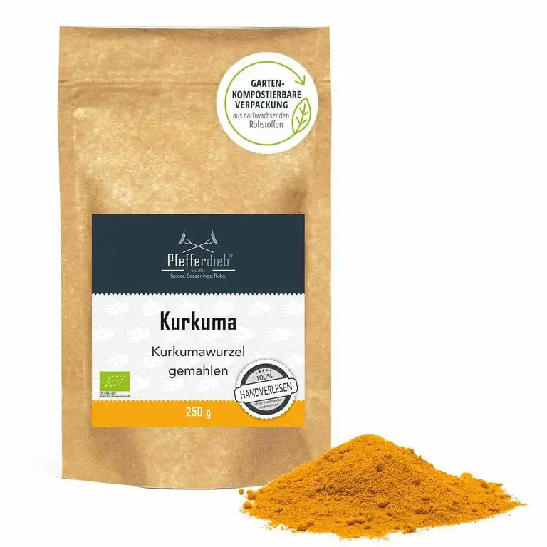 Kurkuma BIO (Gelbwurz) - 250g - reine Kurkumawurzel gemahlen - hoher Curcumin Gehalt von 5,5% - Pfefferdieb