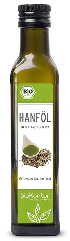 BIO Hanföl 250ml I 100% rein, nativ, kaltgepresst, laborgeprüft, ohne Zusätze, enthält Omega 3 - 6 -9 Fettsäuren I von bioKontor