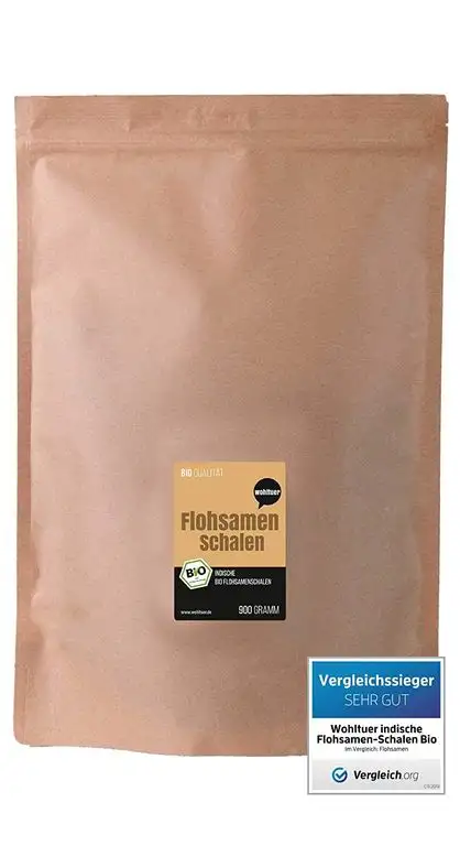 Wohltuer Bio Flohsamenschalen | Indische Flohsamen-Schalen Bio | Höchster Reinheitsgrad 99% | Regelmäßige laboranalytische Kontrollen | Glutenfrei & Ballaststoffreich 900g