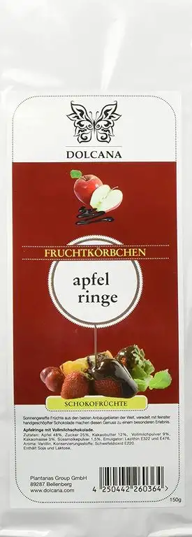 Dolcana Schokofrüchte - Apfelringe in Vollmilchschokolade, 1er Pack (1 x 150 g Packung)