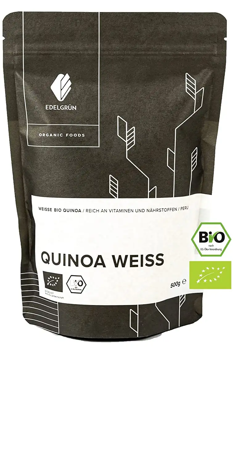 Quinoa Bio Weiß 500g Edelgrün | Samen, glutenfrei | Vollkorn Koerner Inka Reis Quinoa Seed | organic eiweißreiches, feines, glutenfreies Getreide | Quinoa kaufen zum kochen, nicht gepufft, nicht bunt