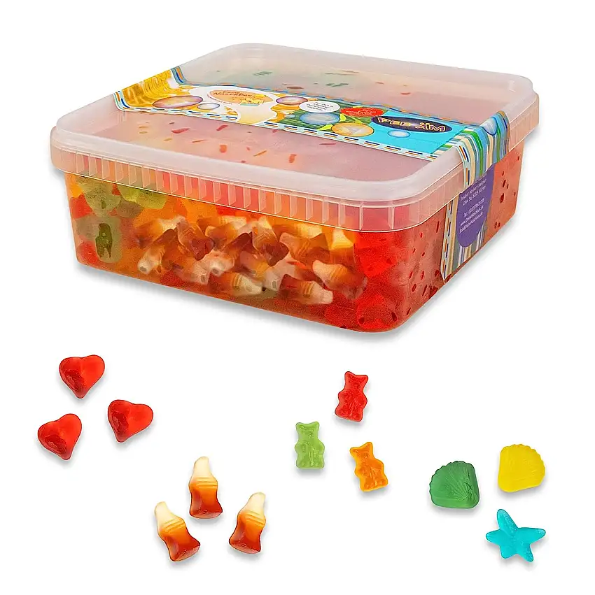 Deine Naschbox | Zuckerfreier Fruchtgummi 4 Sorten Mix | 1kg Naschbox | XXL Großpackung für Party, Candybar & als Geschenk - Cola - Frucht
